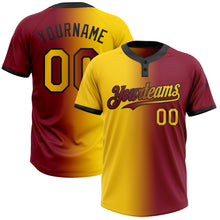 Load image into Gallery viewer, Custom Crimson Yellow-Black Gradient Fashion Two-Button Unisex Softball Jersey
