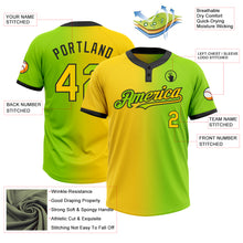 Load image into Gallery viewer, Custom Neon Green Yellow-Black Gradient Fashion Two-Button Unisex Softball Jersey
