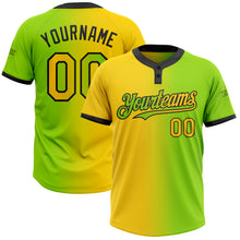 Load image into Gallery viewer, Custom Neon Green Yellow-Black Gradient Fashion Two-Button Unisex Softball Jersey
