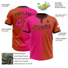 Load image into Gallery viewer, Custom Texas Orange Hot Pink-Black Gradient Fashion Two-Button Unisex Softball Jersey
