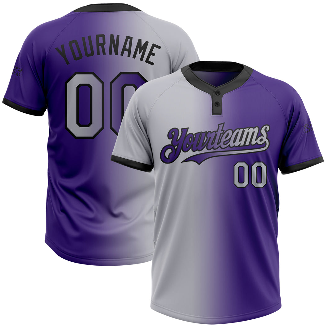 Custom Purple Gray-Black Gradient Fashion Two-Button Unisex Softball Jersey