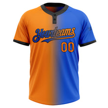 Load image into Gallery viewer, Custom Thunder Blue Bay Orange-Black Gradient Fashion Two-Button Unisex Softball Jersey
