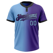 Load image into Gallery viewer, Custom Purple Light Blue-Black Gradient Fashion Two-Button Unisex Softball Jersey
