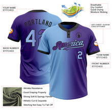 Load image into Gallery viewer, Custom Purple Light Blue-Black Gradient Fashion Two-Button Unisex Softball Jersey
