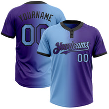 Load image into Gallery viewer, Custom Purple Light Blue-Black Gradient Fashion Two-Button Unisex Softball Jersey
