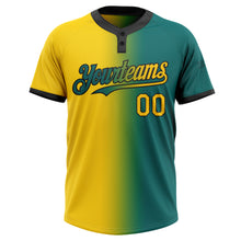 Load image into Gallery viewer, Custom Teal Yellow-Black Gradient Fashion Two-Button Unisex Softball Jersey
