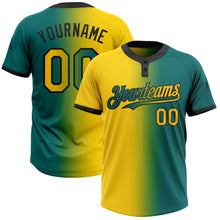 Load image into Gallery viewer, Custom Teal Yellow-Black Gradient Fashion Two-Button Unisex Softball Jersey
