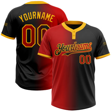 Custom Black Red-Gold Gradient Fashion Two-Button Unisex Softball Jersey