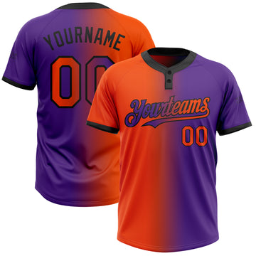 Custom Purple Orange-Black Gradient Fashion Two-Button Unisex Softball Jersey