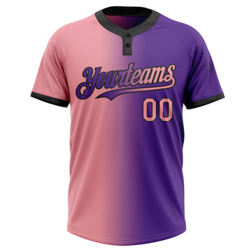 Custom Purple Medium Pink-Black Gradient Fashion Two-Button Unisex Softball Jersey