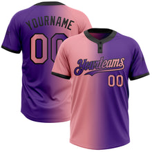 Load image into Gallery viewer, Custom Purple Medium Pink-Black Gradient Fashion Two-Button Unisex Softball Jersey
