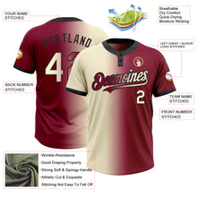 Load image into Gallery viewer, Custom Maroon Cream-Black Gradient Fashion Two-Button Unisex Softball Jersey
