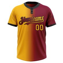 Load image into Gallery viewer, Custom Maroon Gold-Black Gradient Fashion Two-Button Unisex Softball Jersey
