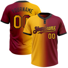 Load image into Gallery viewer, Custom Maroon Gold-Black Gradient Fashion Two-Button Unisex Softball Jersey
