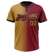 Load image into Gallery viewer, Custom Maroon Old Gold-Black Gradient Fashion Two-Button Unisex Softball Jersey
