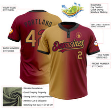 Load image into Gallery viewer, Custom Maroon Old Gold-Black Gradient Fashion Two-Button Unisex Softball Jersey
