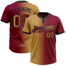 Load image into Gallery viewer, Custom Maroon Old Gold-Black Gradient Fashion Two-Button Unisex Softball Jersey
