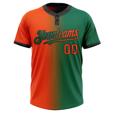 Custom Kelly Green Orange-Black Gradient Fashion Two-Button Unisex Softball Jersey