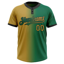 Load image into Gallery viewer, Custom Kelly Green Old Gold-Black Gradient Fashion Two-Button Unisex Softball Jersey
