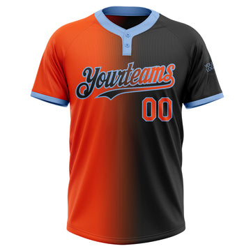 Custom Black Orange-Light Blue Gradient Fashion Two-Button Unisex Softball Jersey