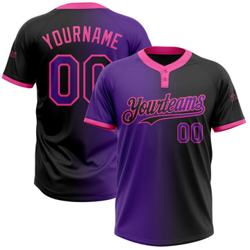 Custom Black Purple-Pink Gradient Fashion Two-Button Unisex Softball Jersey