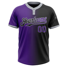 Load image into Gallery viewer, Custom Black Purple-Gray Gradient Fashion Two-Button Unisex Softball Jersey

