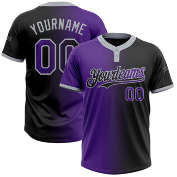 Custom Black Purple-Gray Gradient Fashion Two-Button Unisex Softball Jersey