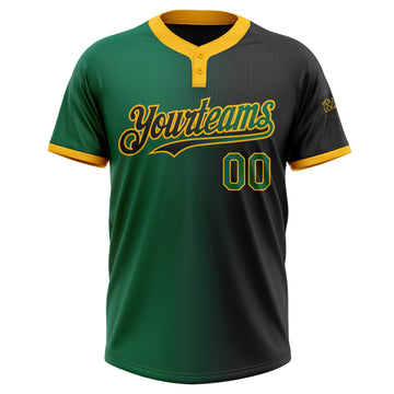 Custom Black Kelly Green-Gold Gradient Fashion Two-Button Unisex Softball Jersey