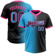 Load image into Gallery viewer, Custom Black Sky Blue-Pink Gradient Fashion Two-Button Unisex Softball Jersey
