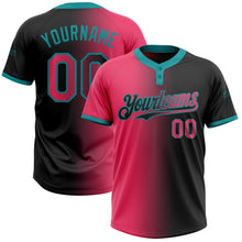 Load image into Gallery viewer, Custom Black Neon Pink-Teal Gradient Fashion Two-Button Unisex Softball Jersey
