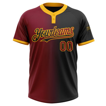 Custom Black Crimson-Gold Gradient Fashion Two-Button Unisex Softball Jersey