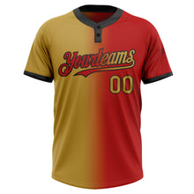 Load image into Gallery viewer, Custom Red Old Gold-Black Gradient Fashion Two-Button Unisex Softball Jersey
