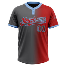 Load image into Gallery viewer, Custom Red Steel Gray-Light Blue Gradient Fashion Two-Button Unisex Softball Jersey
