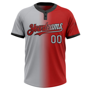 Custom Red Gray-Black Gradient Fashion Two-Button Unisex Softball Jersey