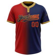 Load image into Gallery viewer, Custom Navy Red-Old Gold Gradient Fashion Two-Button Unisex Softball Jersey
