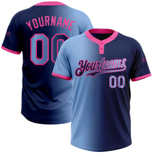 Load image into Gallery viewer, Custom Navy Light Blue-Pink Gradient Fashion Two-Button Unisex Softball Jersey
