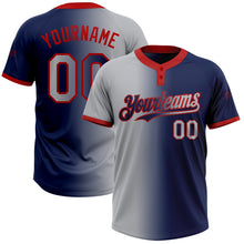 Load image into Gallery viewer, Custom Navy Gray-Red Gradient Fashion Two-Button Unisex Softball Jersey
