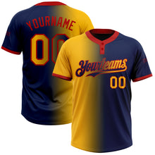 Load image into Gallery viewer, Custom Navy Gold-Red Gradient Fashion Two-Button Unisex Softball Jersey
