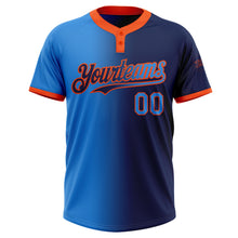 Load image into Gallery viewer, Custom Navy Electric Blue-Orange Gradient Fashion Two-Button Unisex Softball Jersey
