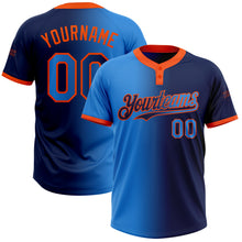 Load image into Gallery viewer, Custom Navy Electric Blue-Orange Gradient Fashion Two-Button Unisex Softball Jersey
