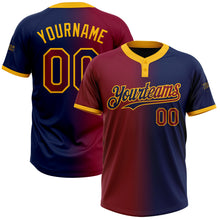 Load image into Gallery viewer, Custom Navy Maroon-Gold Gradient Fashion Two-Button Unisex Softball Jersey
