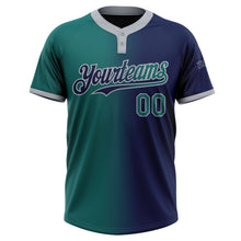 Load image into Gallery viewer, Custom Navy Teal-Gray Gradient Fashion Two-Button Unisex Softball Jersey
