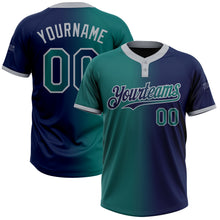 Load image into Gallery viewer, Custom Navy Teal-Gray Gradient Fashion Two-Button Unisex Softball Jersey
