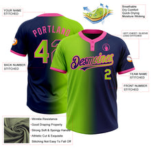 Load image into Gallery viewer, Custom Navy Neon Green-Pink Gradient Fashion Two-Button Unisex Softball Jersey
