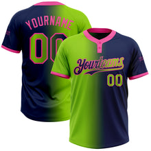 Load image into Gallery viewer, Custom Navy Neon Green-Pink Gradient Fashion Two-Button Unisex Softball Jersey
