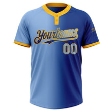 Load image into Gallery viewer, Custom Royal Light Blue-Gold Gradient Fashion Two-Button Unisex Softball Jersey
