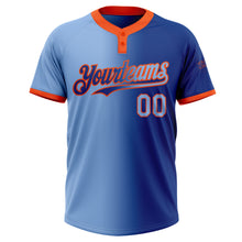 Load image into Gallery viewer, Custom Royal Light Blue-Orange Gradient Fashion Two-Button Unisex Softball Jersey
