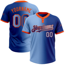 Load image into Gallery viewer, Custom Royal Light Blue-Orange Gradient Fashion Two-Button Unisex Softball Jersey
