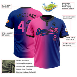 Custom Royal Pink-Black Gradient Fashion Two-Button Unisex Softball Jersey