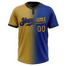 Load image into Gallery viewer, Custom Royal Old Gold-Black Gradient Fashion Two-Button Unisex Softball Jersey
